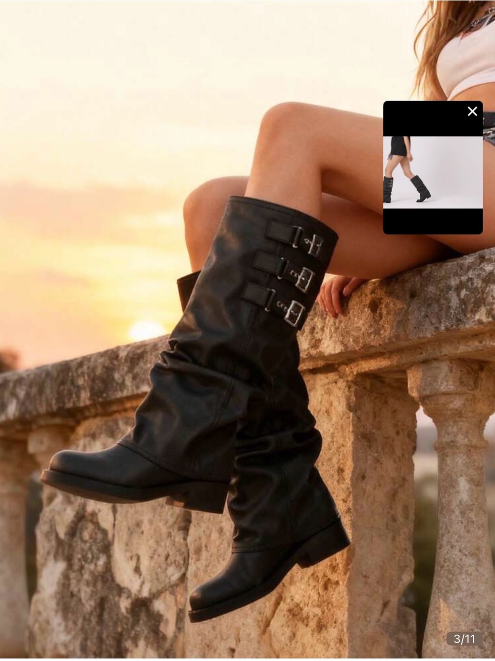 SHEIN Black Mid-Calf Buckled Slouch Boots